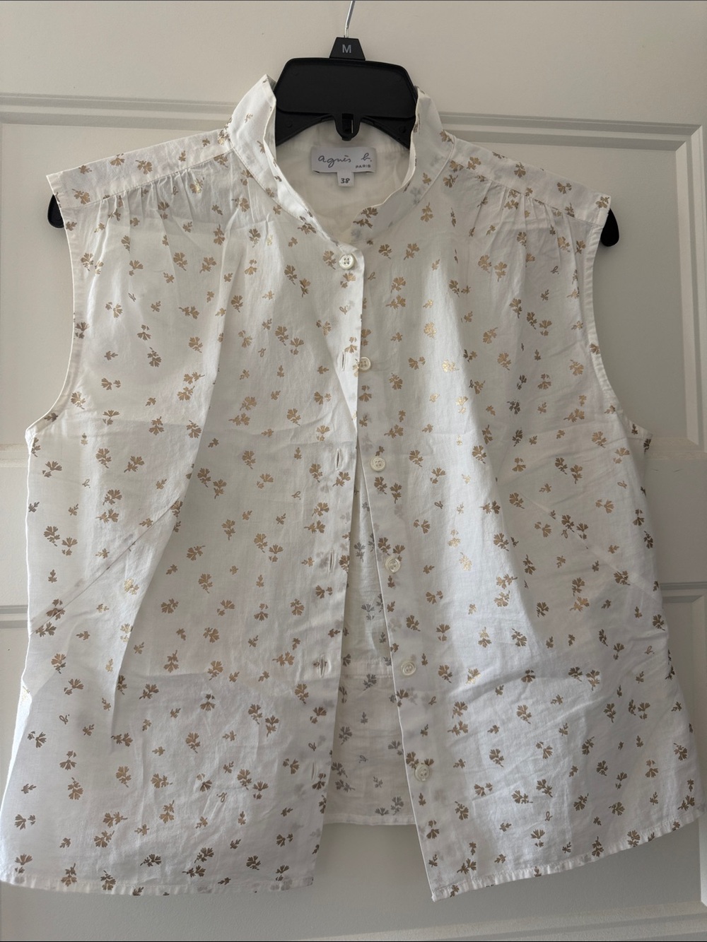 White Sleeveless Button-Front Floral Blouse - Agnes B